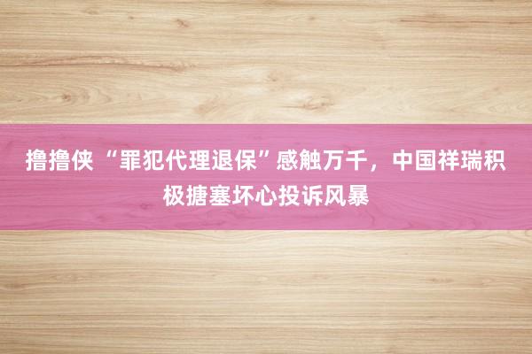 撸撸侠 “罪犯代理退保”感触万千，中国祥瑞积极搪塞坏心投诉风暴